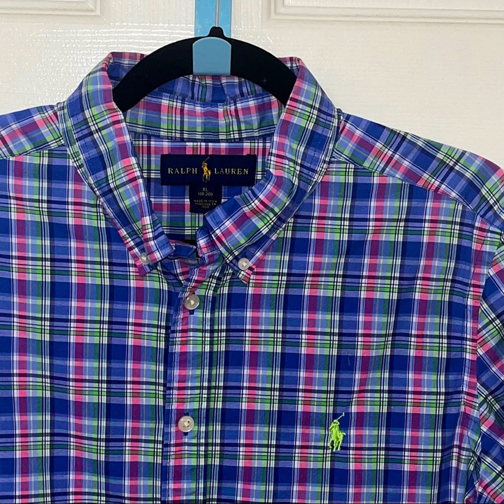 Ralph Lauren Blue Label Shirt Youth Boys XL Cotton Plaid Long Sleeve - Picture 2 of 3